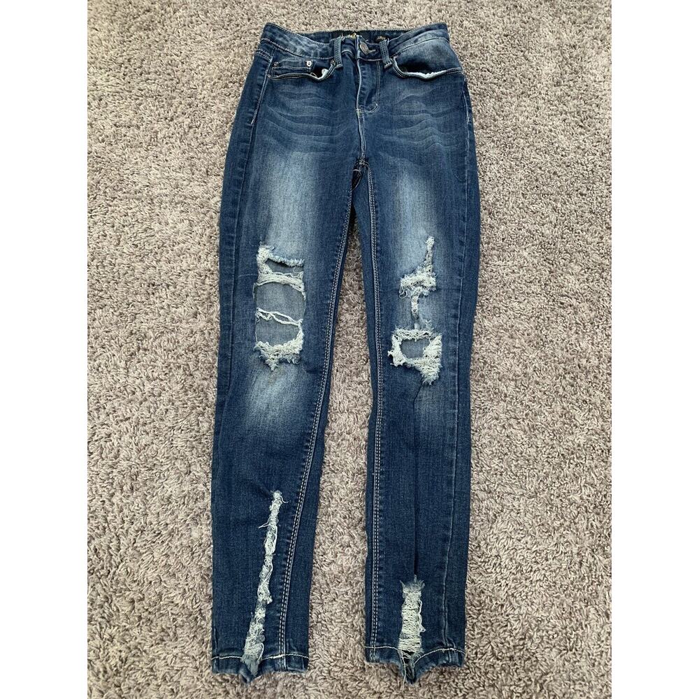 indigo rein jeans denim curvy womens size 3 / 25 high rise distressed